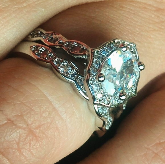 Vintage Antique Art Deco White Gold Ring Set - Picture 5 of 5